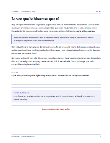 Página de muestra del cuaderno Reconoce a tu voz impostora
